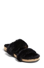 Jack Rogers Lauren 141211SA01-001 Slipper Womens 6 Black Faux Fur Slide JOBB1457