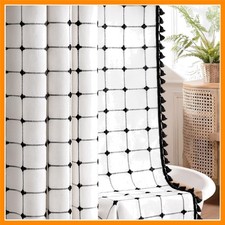 Black and White Farmhouse Shower Curtain,72" W 72" L Boho Linen Fabric with...
