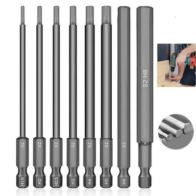 8PCS 100mm Long Hex Key Allen Bit Set Quick Change Connector for Impact Driver