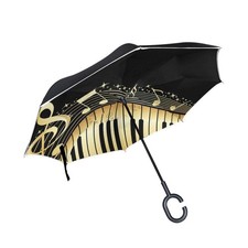 Music Notes With Piano Keys Windproof Inverted Open Close Reverse Rain Umbrel...