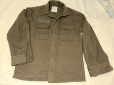 Vintage 80s Military Shirt Mens Large L Green Wool Olive Green 108