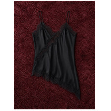jibriss Damen Top schwarz Satin mit Spitze Sp...