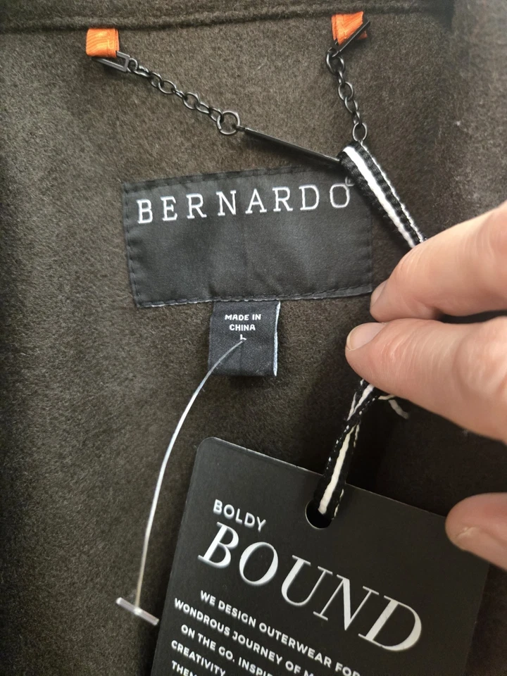 Women's Bernardo Double Breasted Overcoat Sz L Military Green With Orange Plaid - Image 3 of 4