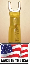 (25 Pc) 12-10 Yellow #8 3M HEAT SHRINK FORK SPADE TERMINAL CONNECTOR Made in USA