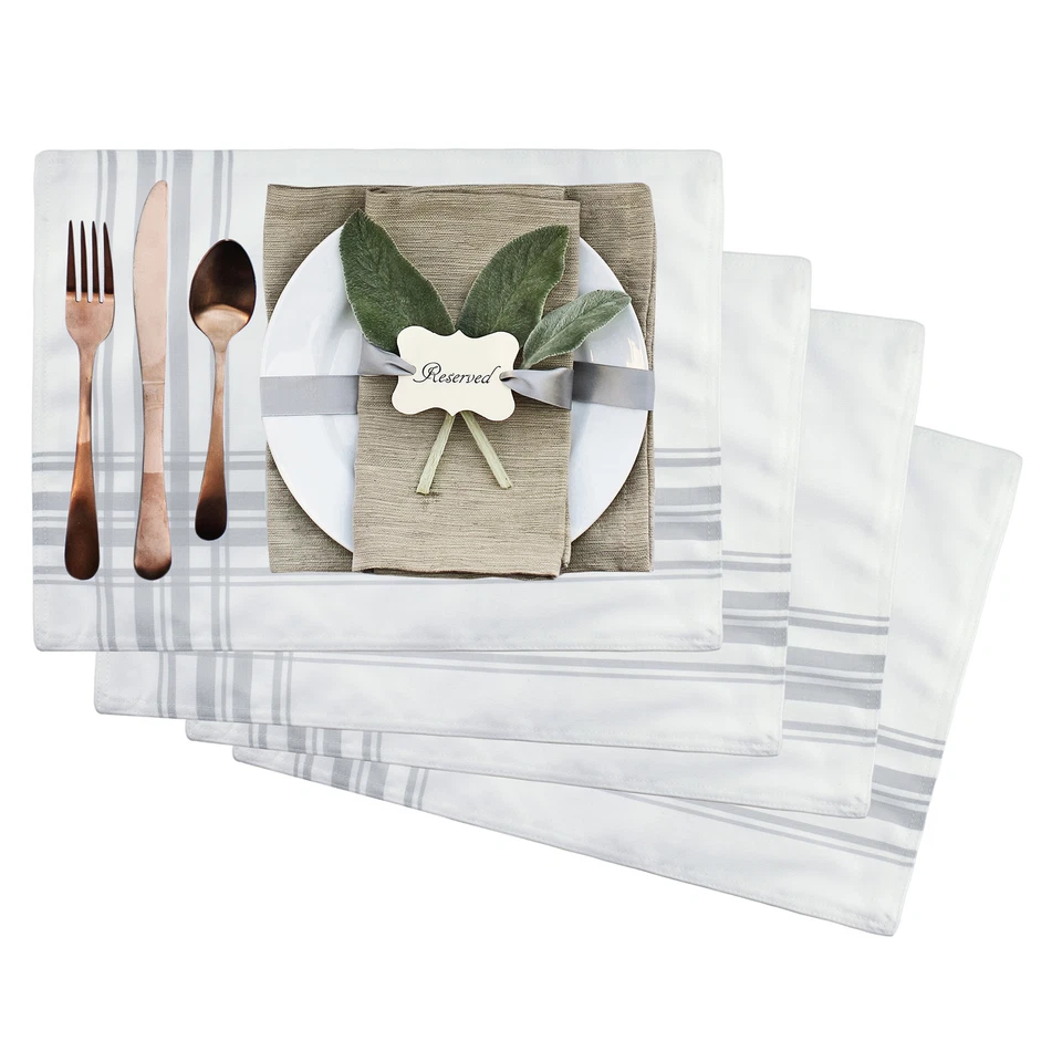 Ticking Stripe Placemats 4pk; Rustic Farmhouse Style Flour Sack Fabric Mats - Image 2 of 4