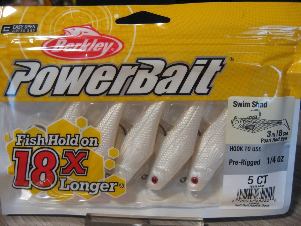 Berkley PowerBait Pogy Swim Shad Fish Bait, 3, Pearl Red Eye