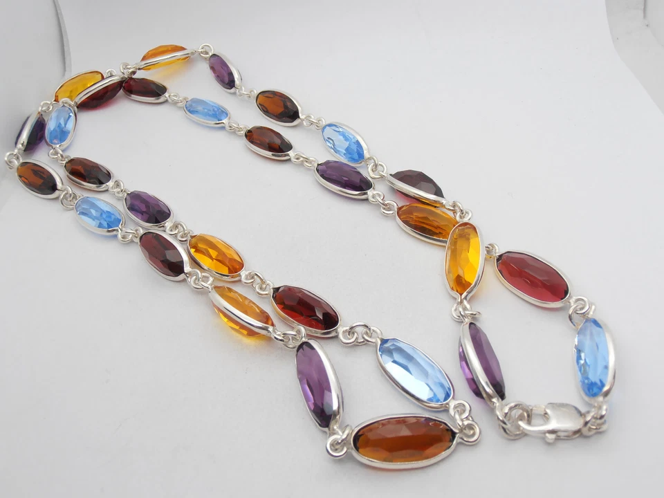 Collana in Argento 925 e Pietre Dure Sintetiche - Girocollo - Ametista Topazio - Immagine 4 di 4