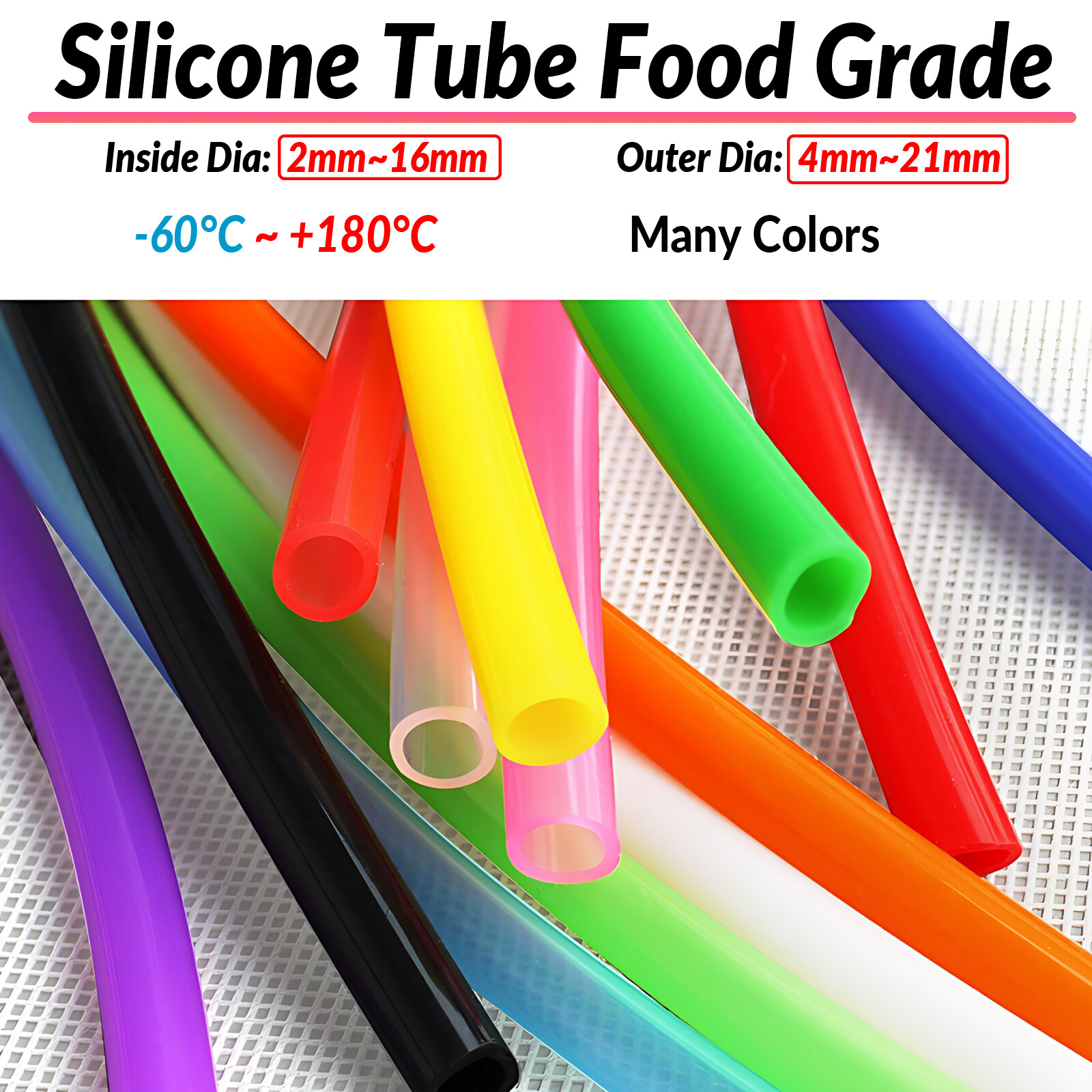 Food Grade Silicone Tube Flexible Tubing High Temp Hose ID 2-16mm x OD 4 -21mm