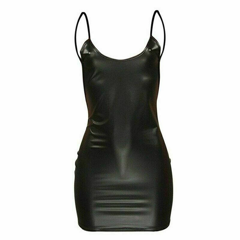open lace back dress Sexy Hot Girl Mini PU Leather Strap Homecoming Dress P3203 main image 0