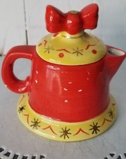 Vtg Toy Ceramic Creamer 3.5" Lid Bow Orange Red Christmas Japan