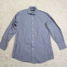 Tommy Hilfiger Men Size Medium 15-15.5 32/33 Blue Gingham Pattern Button Up C6