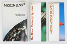 NIKON LITERATURE, SET OF 3 - CLOSEUP / LENS / MOTOR DRIVE