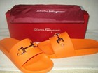 100% AUTHENTIC NEW MEN FERRAGAMO GROOVE 11 ORANGE SLIDE LEATHER SANDALS US 10 D — photo 4