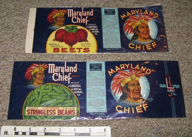 Vintage Pair Maryland Chief Vegetable Can Labels