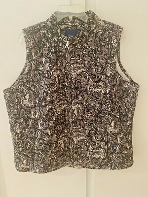 Basic Editions Corduroy Paisly Vest in black and white, XL