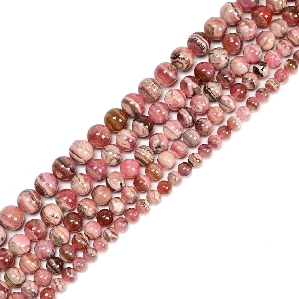 Natural Grade A Rhodochrosite Smooth Round Beads Size 6mm 8mm 10mm 15'' Strand - Image 3 of 4
