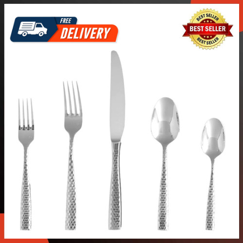 Lucca Flatware Set, 20-Piece, Faceted Stainless