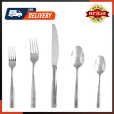 Lucca Flatware Set, 20-Piece, Faceted Stainless