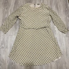 Madewell Women Dress Tan/Beige Size M Black Polka  Dot Long Sleeve City Light