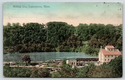 Lanesboro Minnesota Milling Co~Grain Elevator~Railroad Cars~1909 Handcolored PC