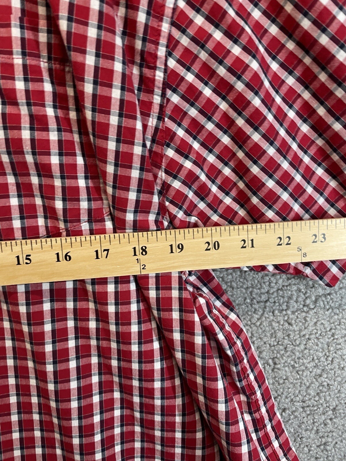 Wrangler Mens 2XL Short  Sleeve Collared Button Down Dress Shirt Red Plaid thumbnail 3