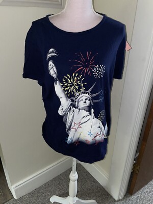 Unbranded CL T Shirt Blue Status Of Liberty And Fireworks 
