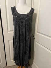 TAMSY Gray Sleeveless Embellished Rayon Umbrella Dress-One Size Plus NEW