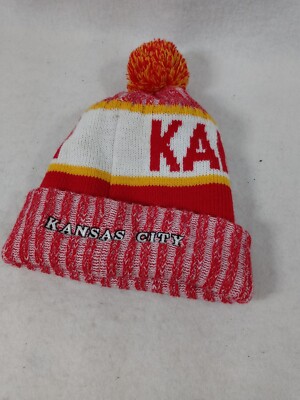 Kansas City Red yellow White Winter Hat Pom style Puff Ball Top