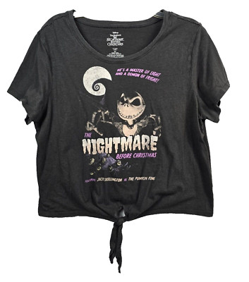 The Nightmare Before Christmas Black Cropped Tie Front T-Shirt SS Sz 2XL