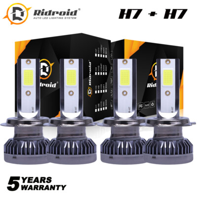 240W 52000LM 6000K Mini H7 + H7 Combo LED Headlight Bulbs High Low Beam Kit 2Set