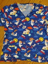 Disney Olaf Scrub Top Medium EUC Blue