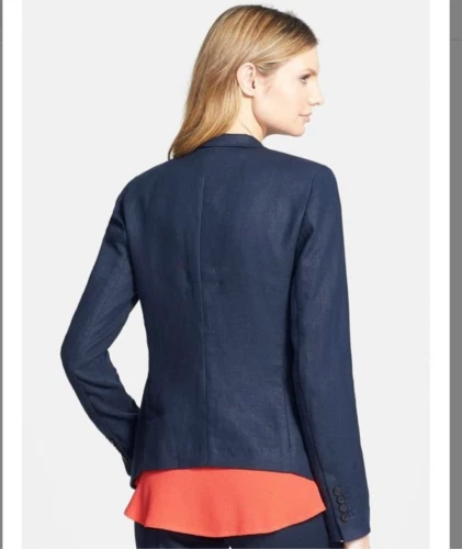 Michael Kors 100% Linen Open front Blazer Size 4 Navy Long Sleeve Professional - Image 2 of 4