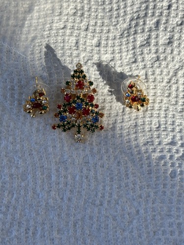 Christbaumbrosche Strass goldfarben mit passenden Ohrringen