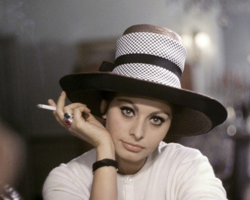 sophia loren cigarette Sophia Loren cool 1960's pose in wide brimmed hat smoking cigarette 11x17  Poster
