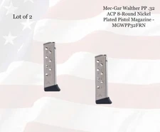 LOT of (2) Mec-Gar Walther PP .32ACP 8rd Nickel Plated Magazine - MGWPP32FRN