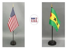 Made in the USA--1 American & 1 Country Rayon 4"x6" Office Desk Flag & 2 Stands