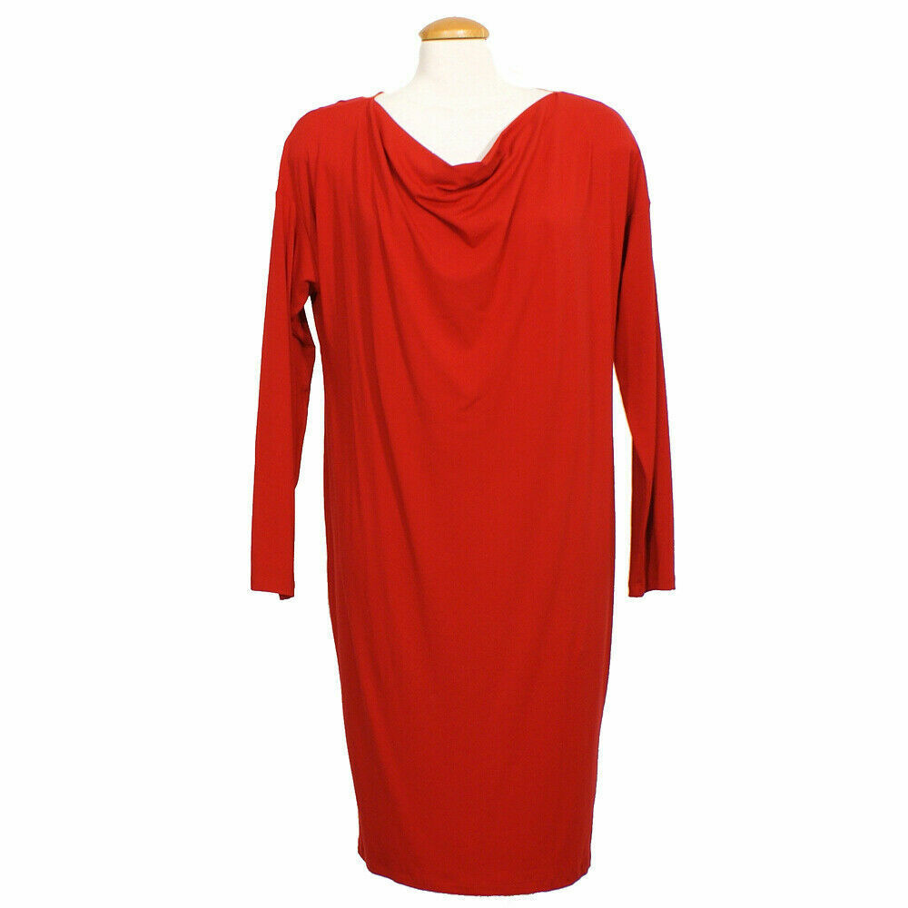 EILEEN FISHER Lacquer Red Viscose Jersey Drape Neck Long Sleeve Dress XS |  eBay