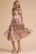 NWT Anthropologie BHLDN Linden in Pink Floral Embroidered Tea-Length Dress 4