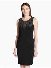 New Calvin Klein Elegant BLACK Embellished Scuba Sheath Dress size 4