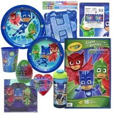 PJ MASKS Birthday Plates Napkins Cups Tablecover Banner Favors Slap Bracelets