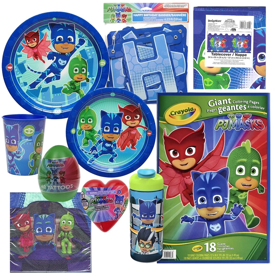 DESIGNWARE PJ MASKS Birthday Plates Napkins Cups Tablecover Banner Favors Slap Bracelets