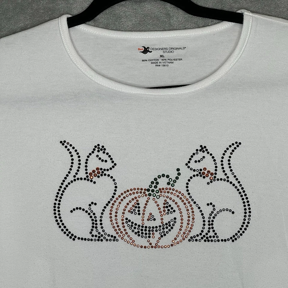 Camisa Top Diseñadores Originales XL Sólida Halloween Manga Larga Cuello Redondo Algodón Foto 3 de 4
