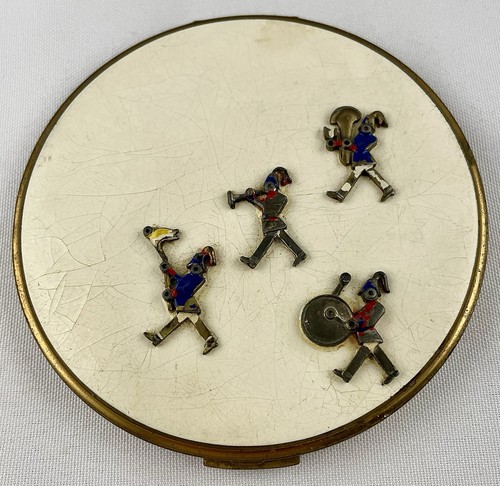 Vintage Lg Mavco Round White Compact w/ a Military Band w/ Enamel Highlights