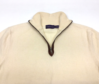 Purple Label Ralph Lauren 100% Cashmere Leather 1/4 Zip Mockneck