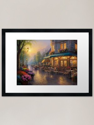 Charming Caf/n a Blooming Street gerahmtes Wandbild Poster Leinwanddruck Bild