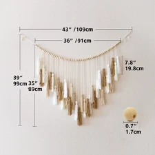 1Pcs Bohemian Macrame Wall Hanging with Wood Beads & Fringe, Cotton Rope Woven T