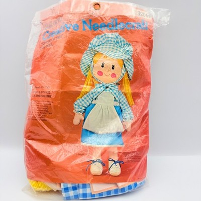 Vintage Creative Needlecraft Gingham Girl Toy Doll Kit 21 Inch Stamped Sewing