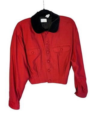 Vintage Esprit Cropped Jacket & Skirt 80s 2 Pc Set  S/M B-40  W-26  Red & Black
