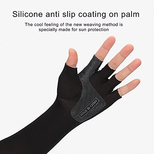 Рукава для мужчин женщин охлаждения УФ защитные рукава с половиной пальца черный - Изображение 4 из 4