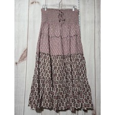 Ladies Medium Tiered Strapless Dress Floral Smocked High Waist Long Casual